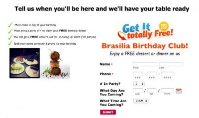customer tells us when they will be arriving for there free birthday dinner